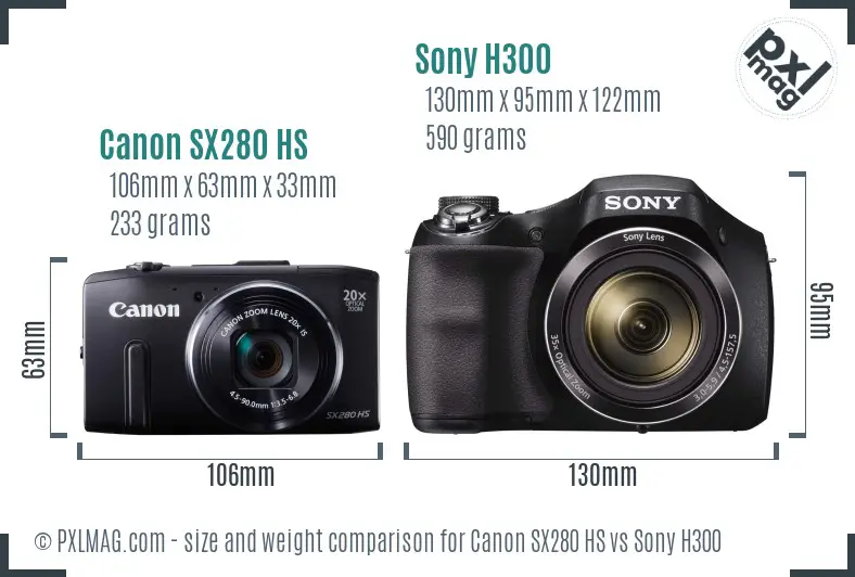 Canon SX280 HS vs Sony H300 size comparison