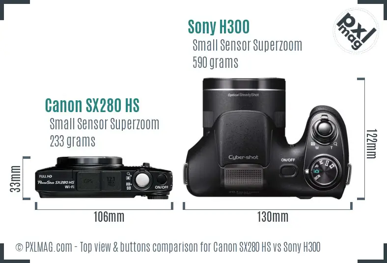 Canon SX280 HS vs Sony H300 top view buttons comparison