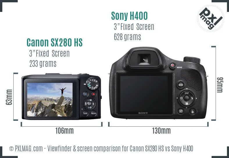 Canon SX280 HS vs Sony H400 Screen and Viewfinder comparison