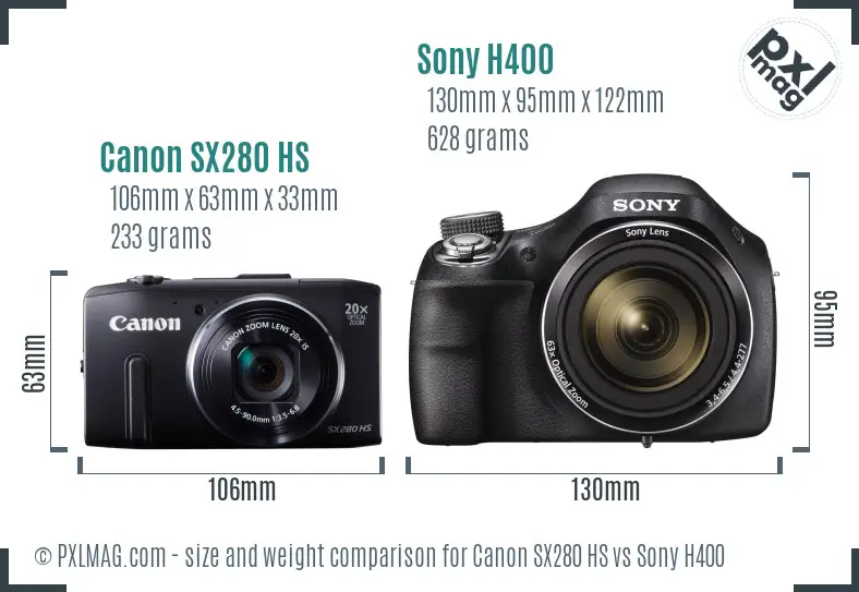 Canon SX280 HS vs Sony H400 size comparison