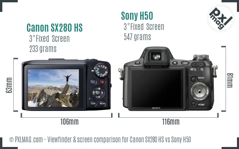 Canon SX280 HS vs Sony H50 Screen and Viewfinder comparison