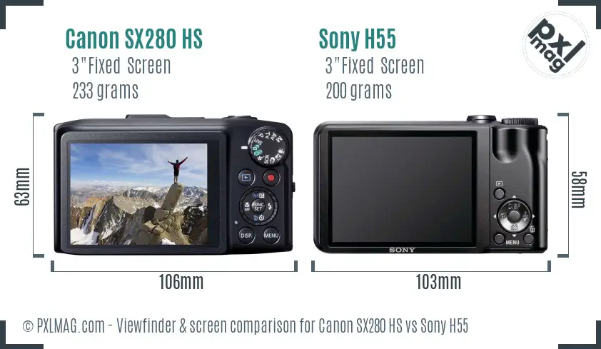 Canon SX280 HS vs Sony H55 Screen and Viewfinder comparison