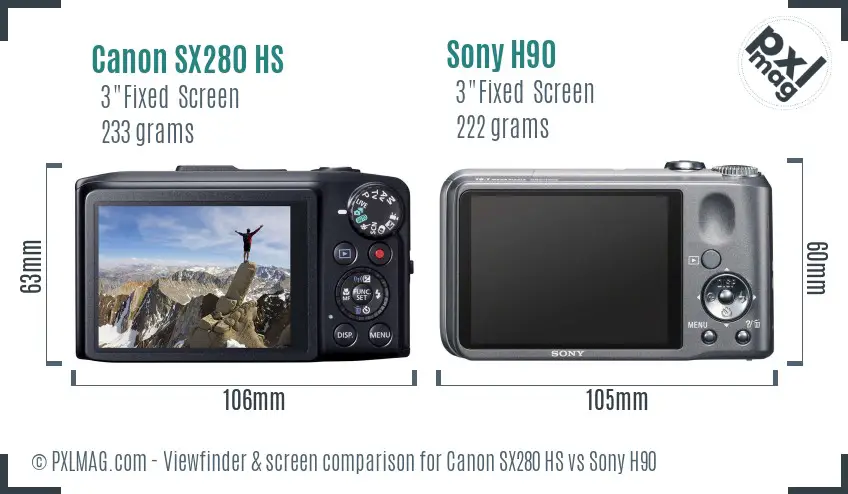Canon SX280 HS vs Sony H90 Screen and Viewfinder comparison Canon SX280 HS vs Sony H90 Screen and Viewfinder comparison