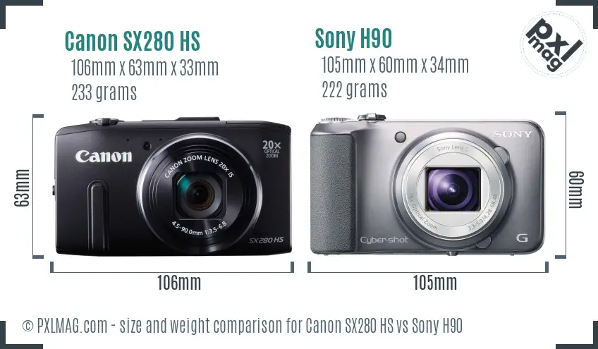 Canon SX280 HS vs Sony H90 size comparison Canon SX280 HS vs Sony H90 size comparison