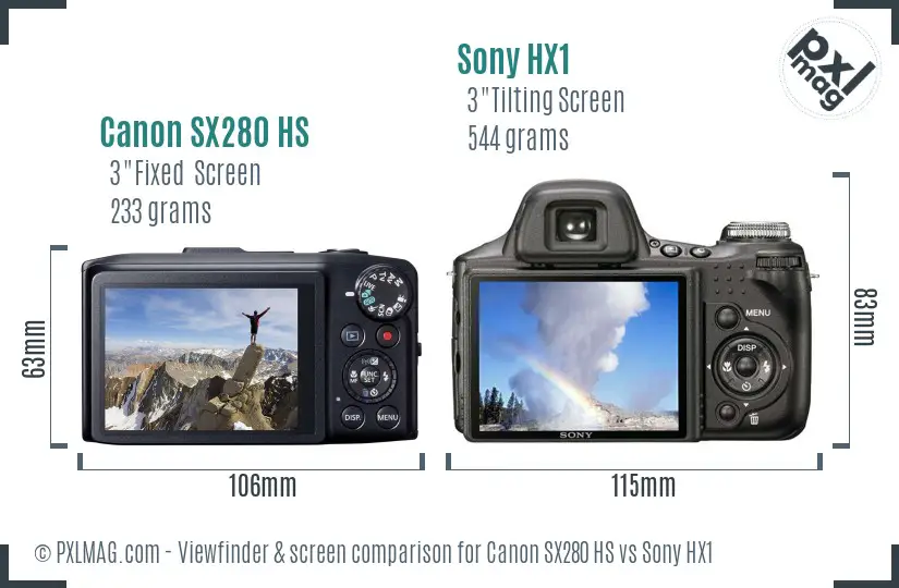 Canon SX280 HS vs Sony HX1 Screen and Viewfinder comparison Canon SX280 HS vs Sony HX1 Screen and Viewfinder comparison