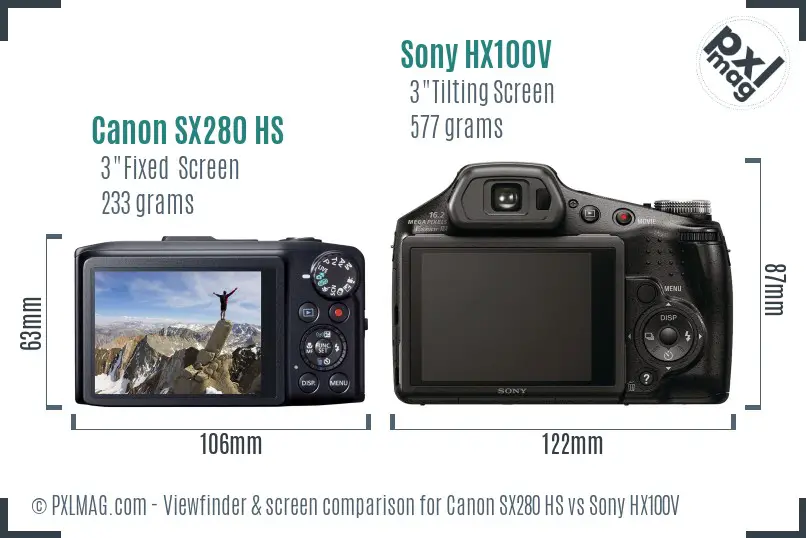 Canon SX280 HS vs Sony HX100V Screen and Viewfinder comparison