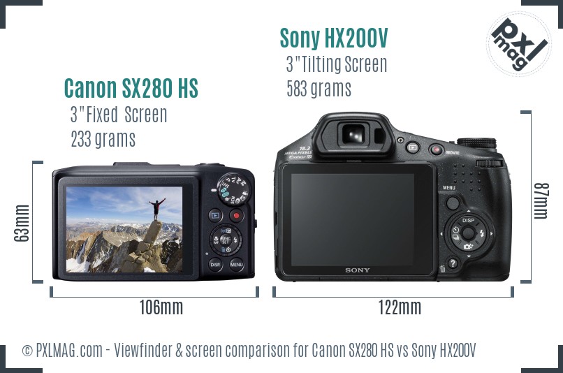 Canon SX280 HS vs Sony HX200V Screen and Viewfinder comparison
