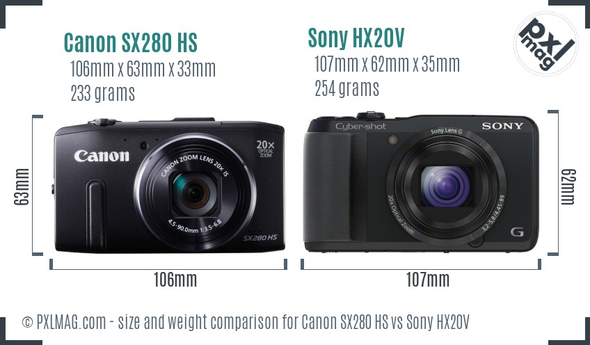Canon SX280 HS vs Sony HX20V size comparison Canon SX280 HS vs Sony HX20V size comparison
