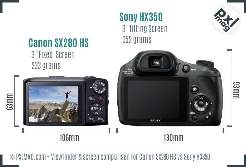 Canon SX280 HS vs Sony HX350 Screen and Viewfinder comparison
