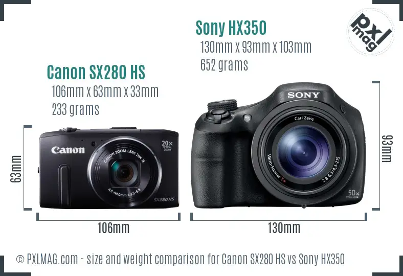 Canon SX280 HS vs Sony HX350 size comparison
