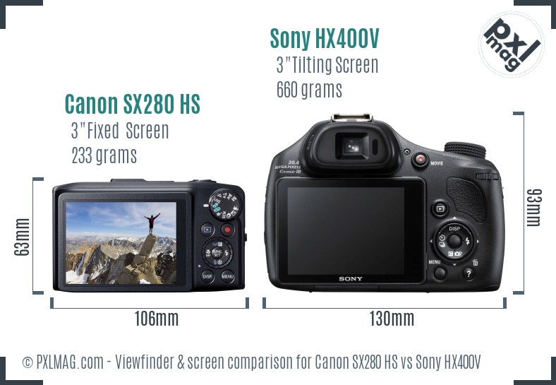 Canon SX280 HS vs Sony HX400V Screen and Viewfinder comparison