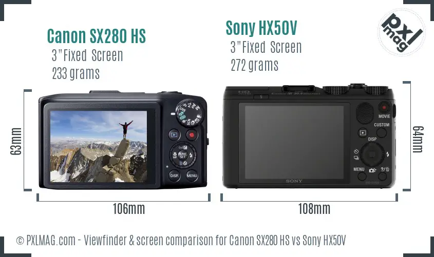 Canon SX280 HS vs Sony HX50V Screen and Viewfinder comparison