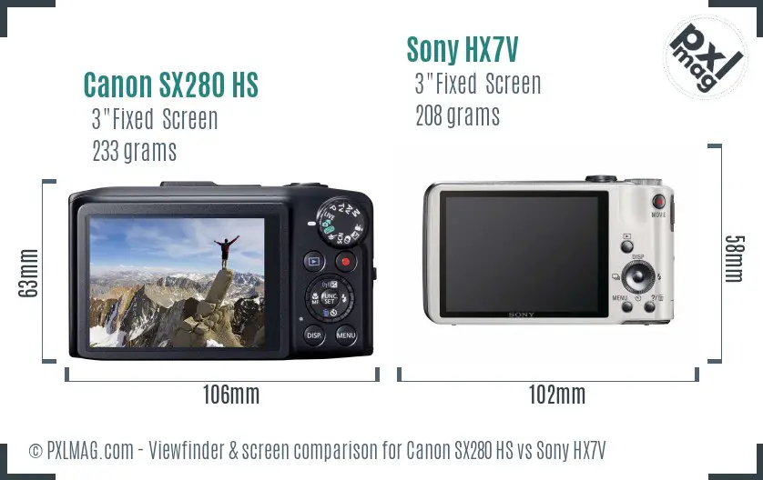 Canon SX280 HS vs Sony HX7V Screen and Viewfinder comparison