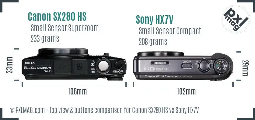 Canon SX280 HS vs Sony HX7V top view buttons comparison