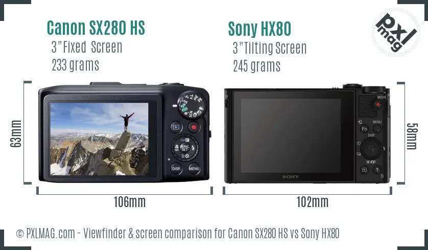 Canon SX280 HS vs Sony HX80 Screen and Viewfinder comparison