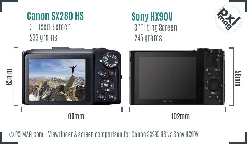 Canon SX280 HS vs Sony HX90V Screen and Viewfinder comparison