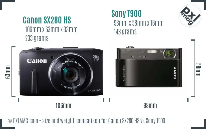 Canon SX280 HS vs Sony T900 size comparison Canon SX280 HS vs Sony T900 size comparison