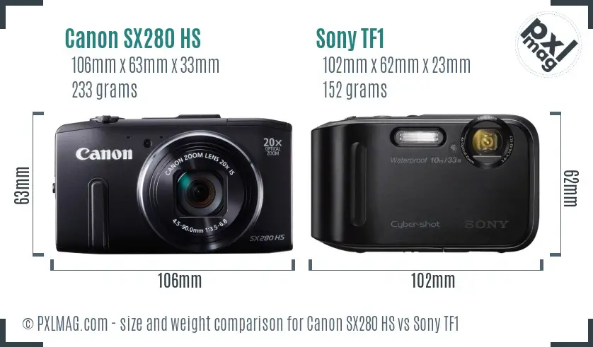 Canon SX280 HS vs Sony TF1 size comparison Canon SX280 HS vs Sony TF1 size comparison