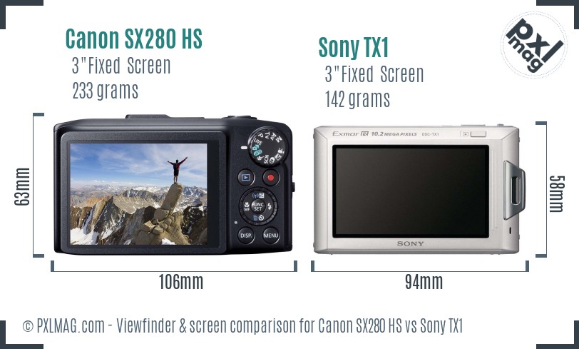Canon SX280 HS vs Sony TX1 Screen and Viewfinder comparison