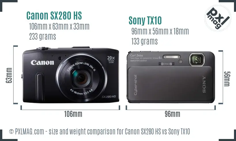 Canon SX280 HS vs Sony TX10 size comparison Canon SX280 HS vs Sony TX10 size comparison