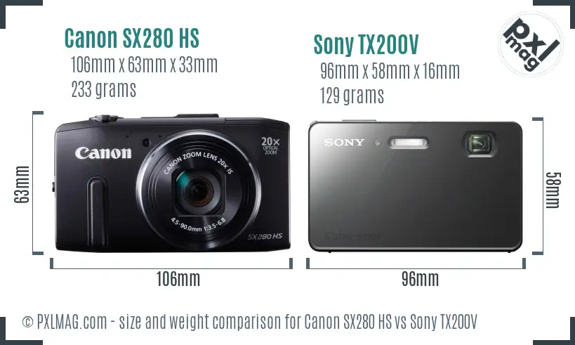 Canon SX280 HS vs Sony TX200V size comparison Canon SX280 HS vs Sony TX200V size comparison