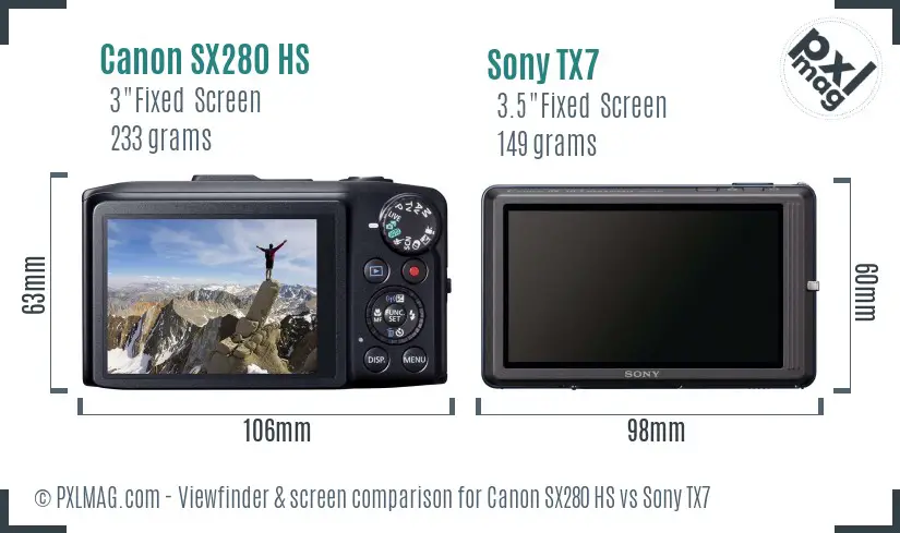 Canon SX280 HS vs Sony TX7 Screen and Viewfinder comparison