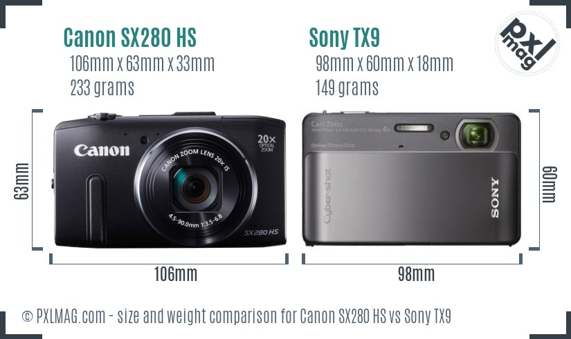 Canon SX280 HS vs Sony TX9 size comparison Canon SX280 HS vs Sony TX9 size comparison