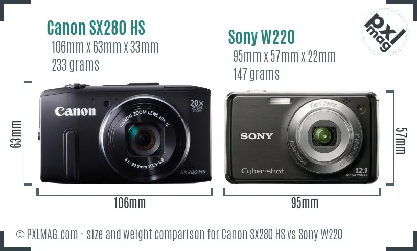 Canon SX280 HS vs Sony W220 size comparison Canon SX280 HS vs Sony W220 size comparison
