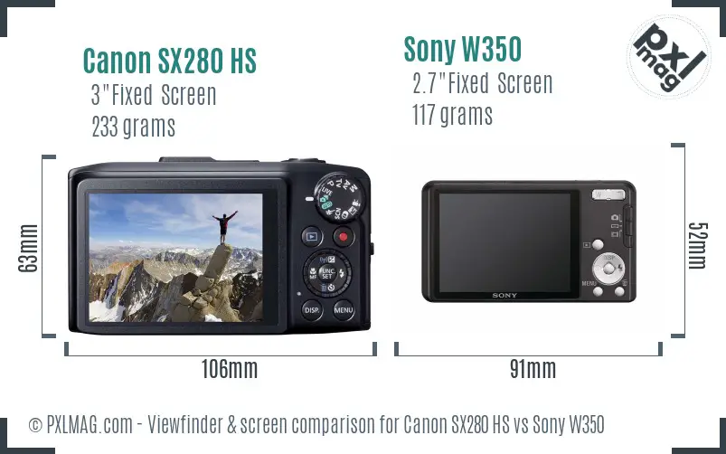 Canon SX280 HS vs Sony W350 Screen and Viewfinder comparison Canon SX280 HS vs Sony W350 Screen and Viewfinder comparison