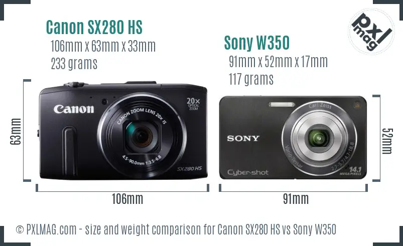 Canon SX280 HS vs Sony W350 size comparison Canon SX280 HS vs Sony W350 size comparison