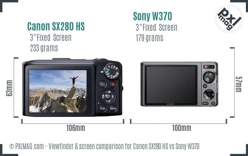 Canon SX280 HS vs Sony W370 Screen and Viewfinder comparison