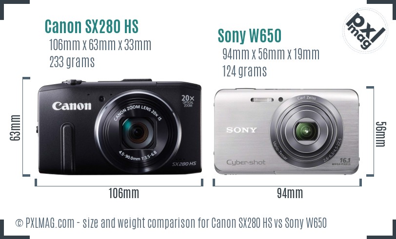 Canon SX280 HS vs Sony W650 size comparison Canon SX280 HS vs Sony W650 size comparison