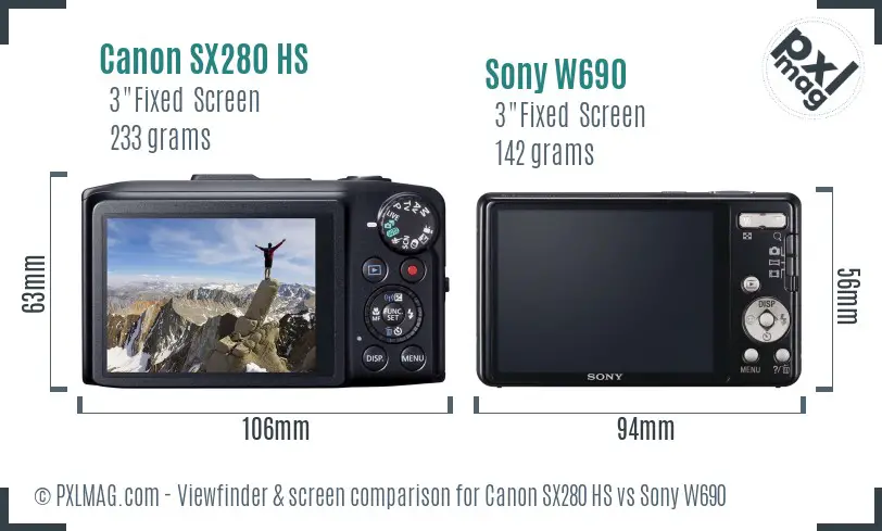 Canon SX280 HS vs Sony W690 Screen and Viewfinder comparison