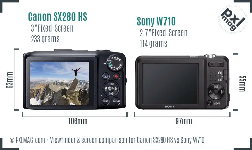 Canon SX280 HS vs Sony W710 Screen and Viewfinder comparison