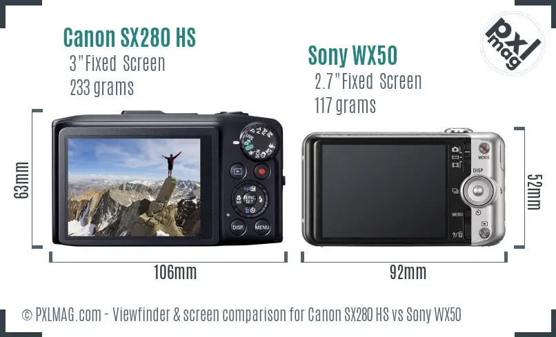 Canon SX280 HS vs Sony WX50 Screen and Viewfinder comparison