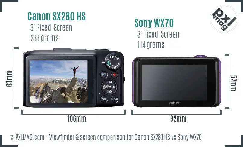 Canon SX280 HS vs Sony WX70 Screen and Viewfinder comparison Canon SX280 HS vs Sony WX70 Screen and Viewfinder comparison