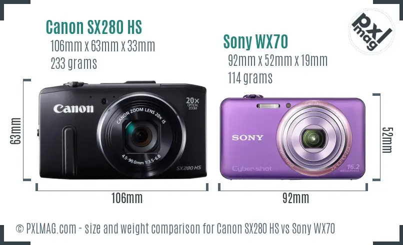 Canon SX280 HS vs Sony WX70 size comparison Canon SX280 HS vs Sony WX70 size comparison