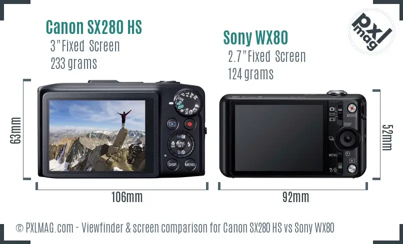 Canon SX280 HS vs Sony WX80 Screen and Viewfinder comparison