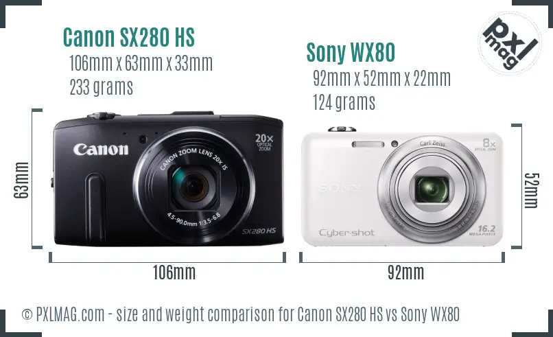 Canon SX280 HS vs Sony WX80 size comparison