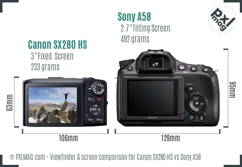 Canon SX280 HS vs Sony A58 Screen and Viewfinder comparison Canon SX280 HS vs Sony A58 Screen and Viewfinder comparison