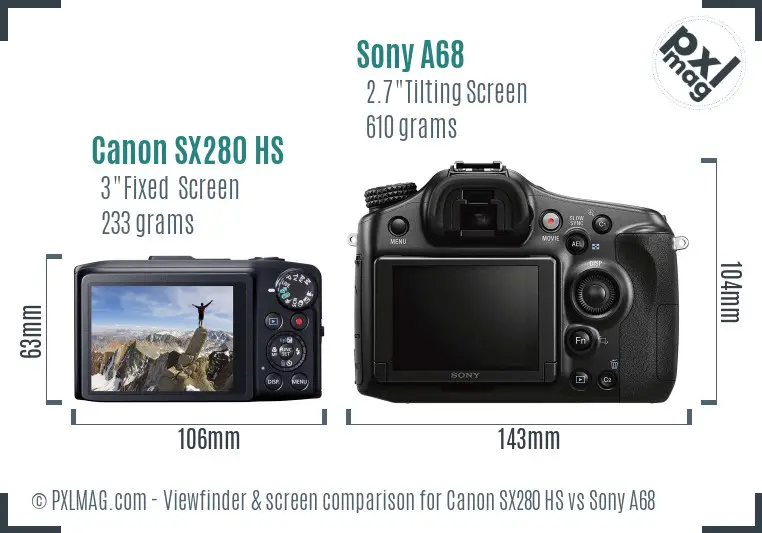 Canon SX280 HS vs Sony A68 Screen and Viewfinder comparison