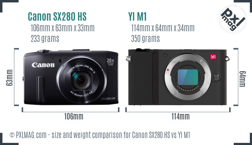 Canon SX280 HS vs YI M1 size comparison