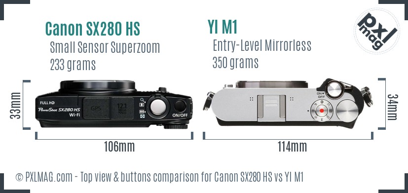 Canon SX280 HS vs YI M1 top view buttons comparison