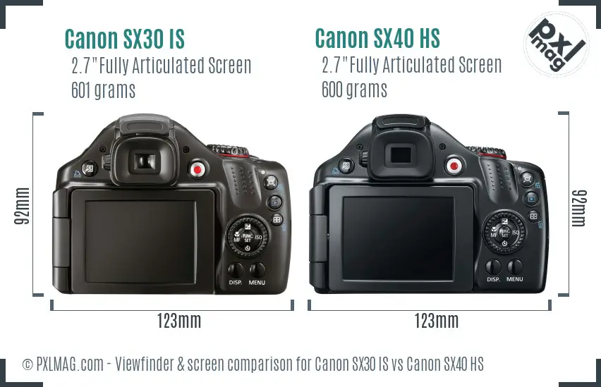 Canon SX30 IS vs Canon SX40 HS Screen and Viewfinder comparison