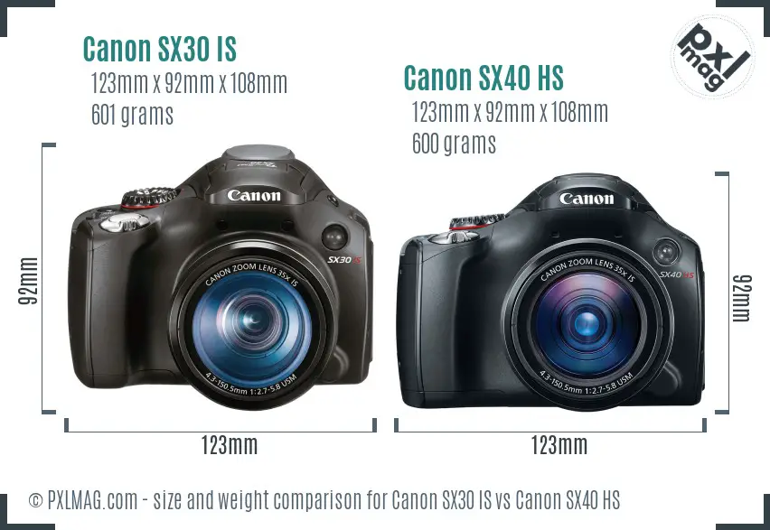 Canon SX30 IS vs Canon SX40 HS size comparison