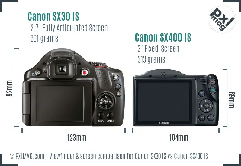 Canon SX30 IS vs Canon SX400 IS Screen and Viewfinder comparison