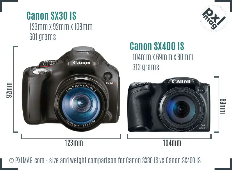 Canon SX30 IS vs Canon SX400 IS size comparison