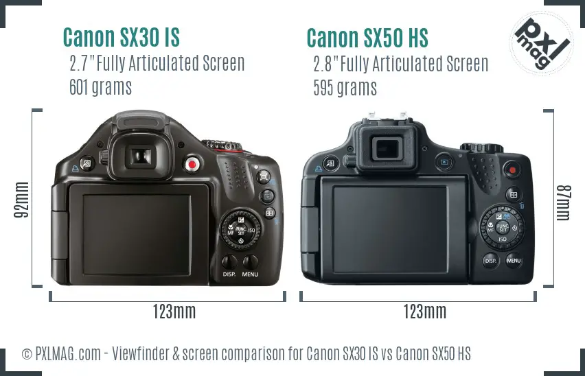 Canon SX30 IS vs Canon SX50 HS Screen and Viewfinder comparison