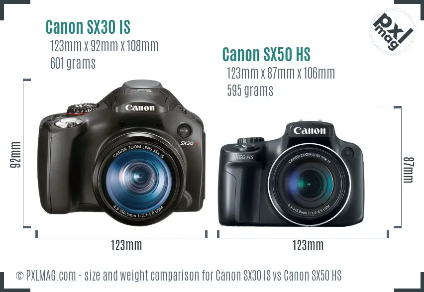 Canon SX30 IS vs Canon SX50 HS size comparison