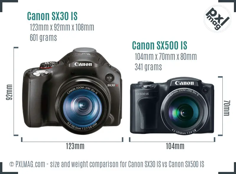 Canon SX30 IS vs Canon SX500 IS size comparison